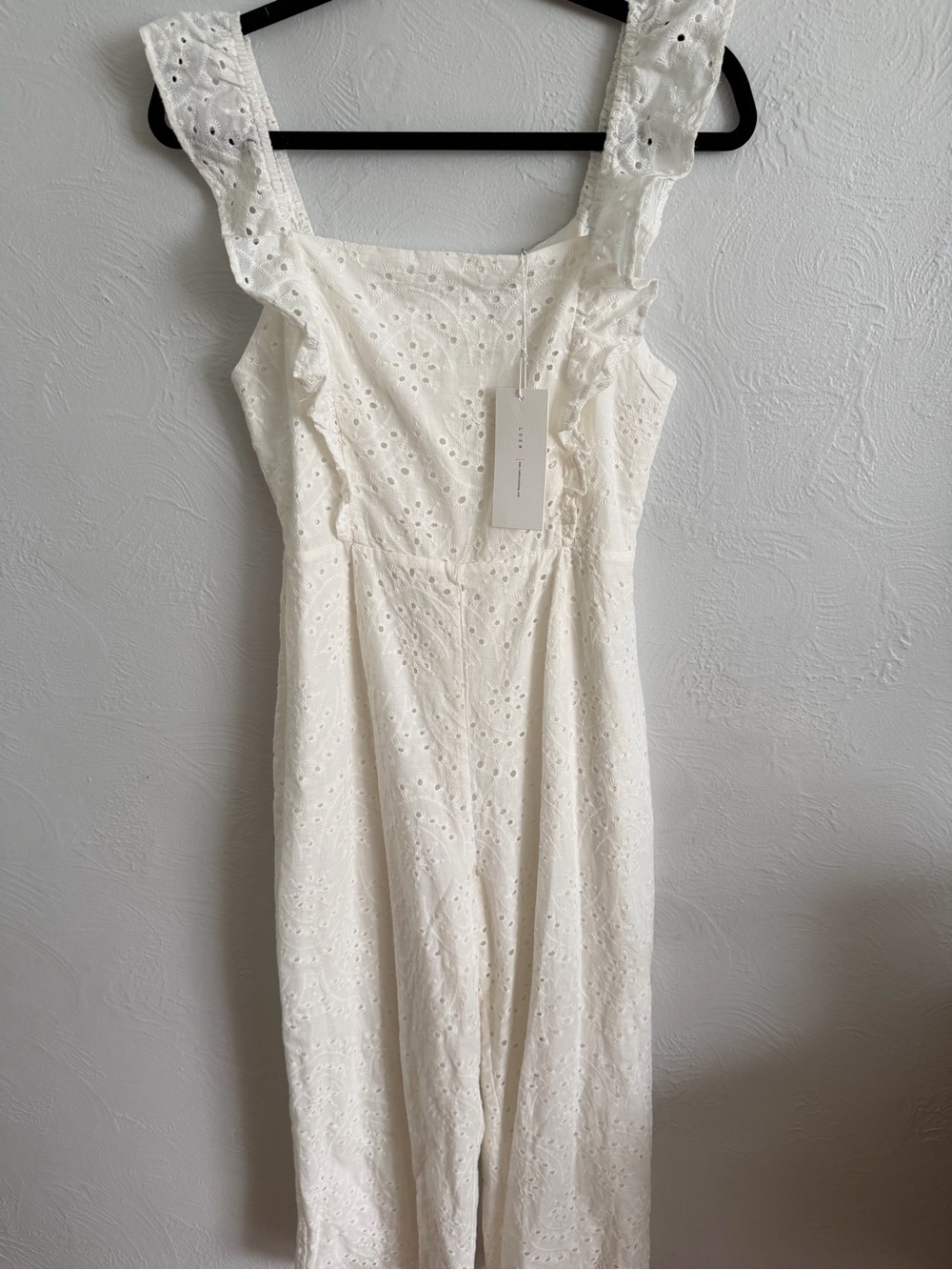 Lush White Eyelet Ruffle Strap Jumpsuit
